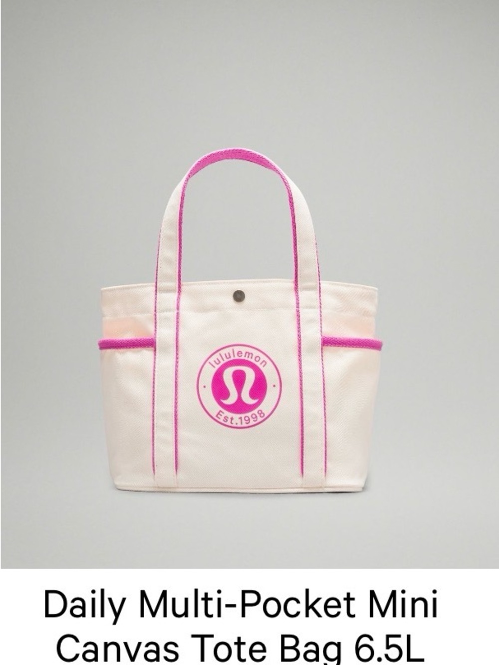 Lululemon Daily Multi-Pocket Mini Canvas Tote Bag 6.5L Natural/Pow Pink Tone